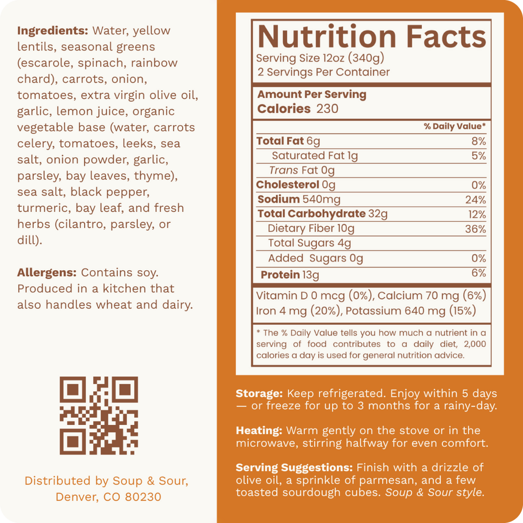 Golden Lentil with Seasonal Greens, Vegetarian